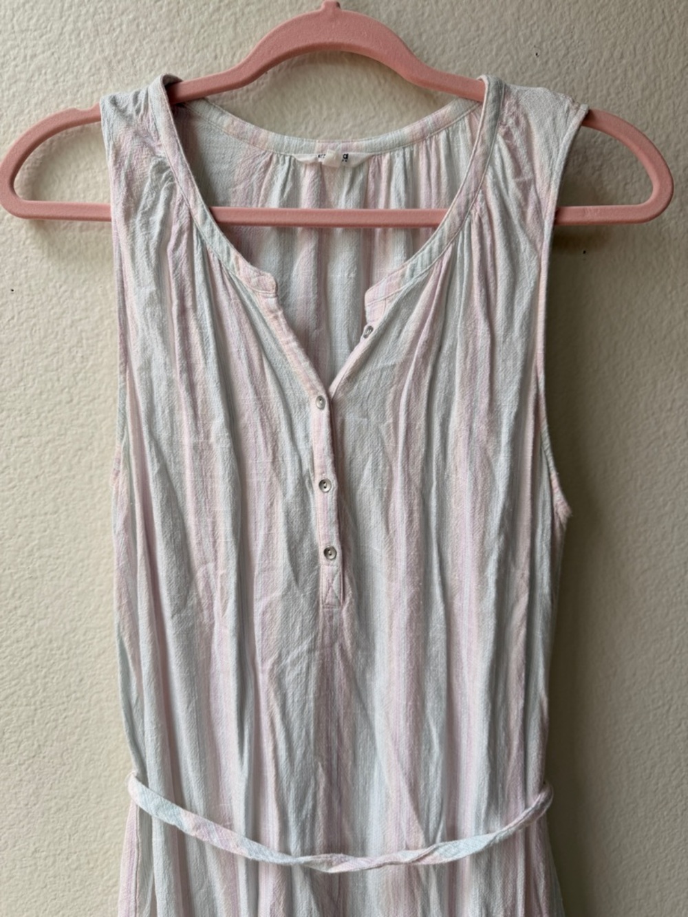 Splendid Linen Blend Pastel Stripe Midi Dress XL Coastal Breezy Beach Resortwear